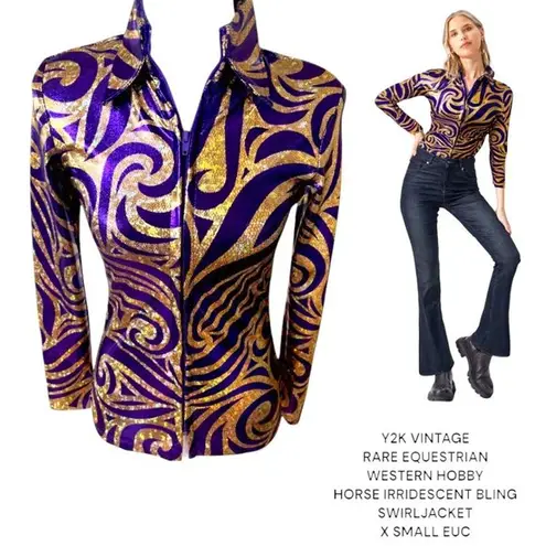 VINTAGE Y2K RARE EQUESTRIAN HOBBY HORSE WESTERN IRRIDESCEN JACKET X SMALL EUC #4 Gold Size XS
