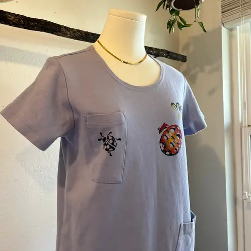 Vintage USA Focus Cotton Purple Painted Lady Bug Printed Pocket Dress Size Small