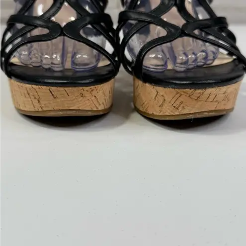FERGIE "Villa" Cork Wedge Strappy Sandals Black