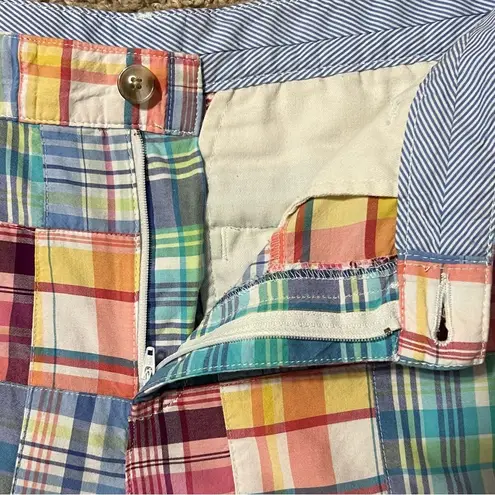 L.L. Bean Patchwork Shorts Favorite Fit Bermuda Plaid Madras Size 14R Blue