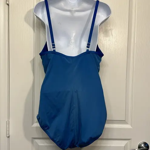 Jantzen  Blue V-Neck Criss Cross Front Ruched Mid Section Size XXL EUC #0091