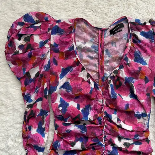 Isabel Marant Dress Mireya Ruffled Gathered Floral-Print Crepe Mini FR 38 / US 6