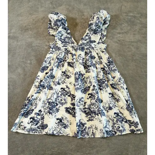 O.P.T Blue Floral Puff Sleeve Midi Dress Women’s Small Cottagecore Toile