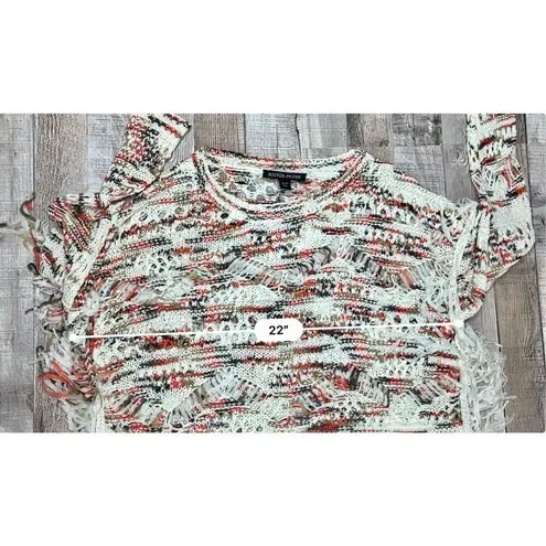 Boston Proper Boston Proper Open Weave Sweater Nylon Fringe Long Sleeves Cream Multi Sz XS - Image 6