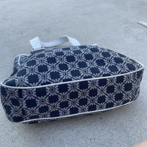 Emporio Armani Vintage Handbag Fabric Blue/White Made In Italy Purse Leather