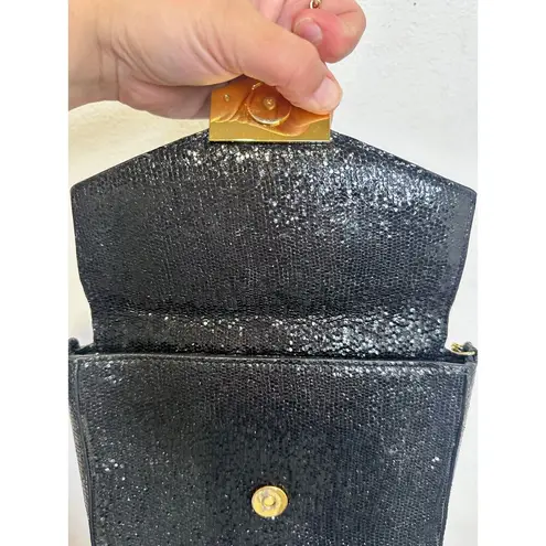 DEMELLIER Women's Black Gold Chain Strap Diamond Details Mini London Bag Purse