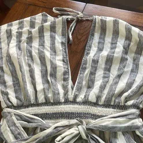 American Eagle  Navy and White Striped Criss Cross  Wrap Romper XL v neck