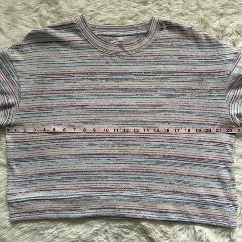 Madewell Sweater Bubble-Sleeve Crop Top in Rainbow Stripe XL