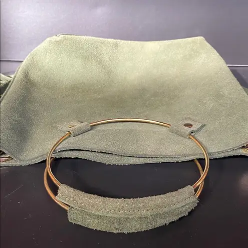 TRIBE ALIVE LEATHER LUXE BRASS HANDLE HANDBAG SAGE GREEN LAUD THE LABEL