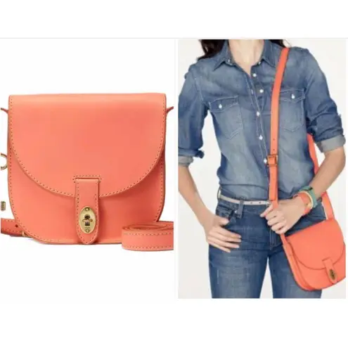 Fossil Austin Flap Salmon Genuine Leather Saddle Bag / Cross Body Purse