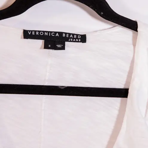 Veronica Beard Raleigh Pima Cotton Ruffle V Neck Long Sleeve Tee Shirt White S