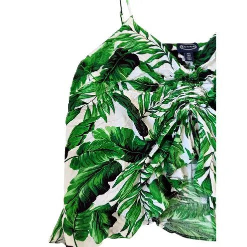 SCOOP NYC Palm Leaf Tropical Print Ruched Tank Top Size XXL Green