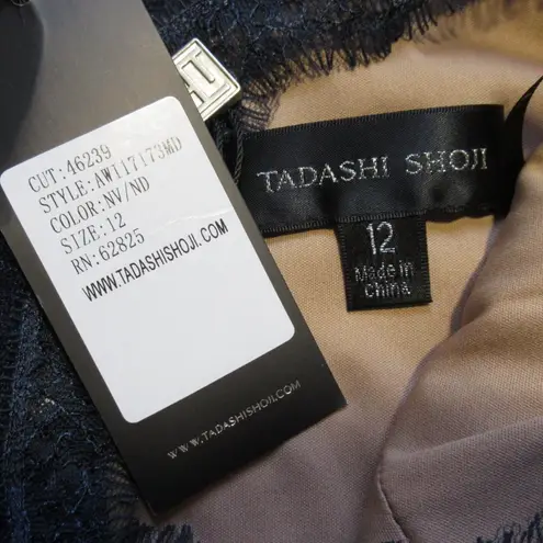 Tadashi Shoji NWT Camilla in Navy Nude Lined Sheer Illusion Lace Midi Dress 12