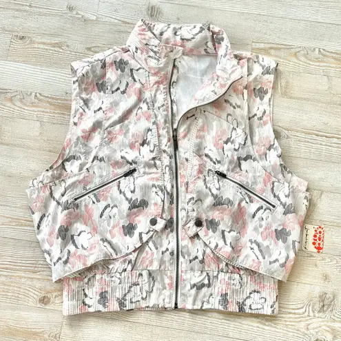 Free People New FP Movement Off The Grid Printed Utility Vest |‎ Ivory Floral M