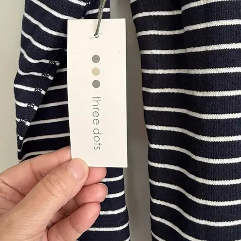 Three Dots  Navy White Stripe V Neck 3/4 Sleeve Tee Top Women's Size L‎ - Image 5