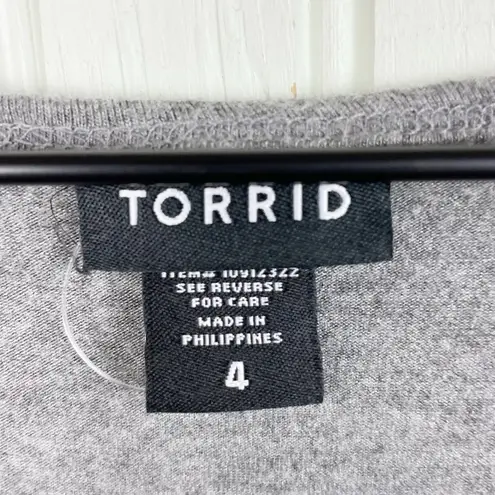 Torrid  Knit Jersey Deep V Lace-Up Short Sleeve Tee Light Grey Black Plus Size 4X - Image 8