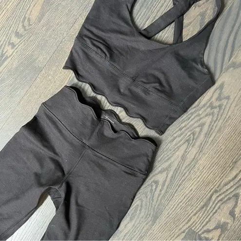 Club Monaco Black Scallop Sports Bra & Leggings Set