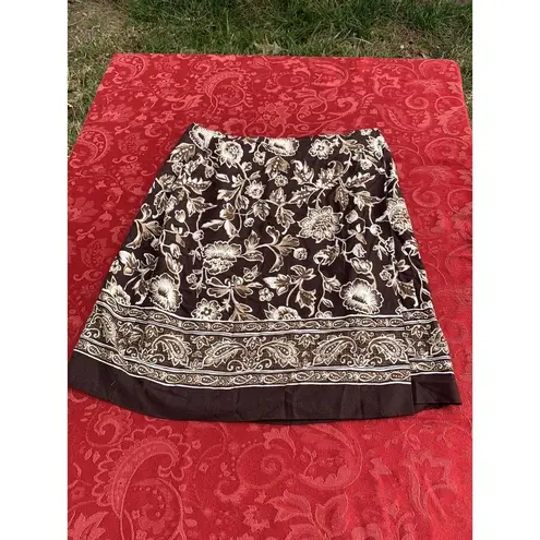 Kathie Lee Collection  Brown‎ Faux Wrap Skirt Size 12 Vintage Midi Floral