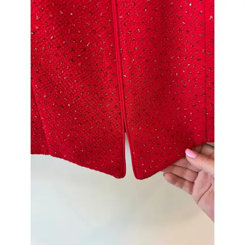 Jessica Howard Zip Up Tasseled Embossed Crew Neck Blazer Red Women's Size 12P