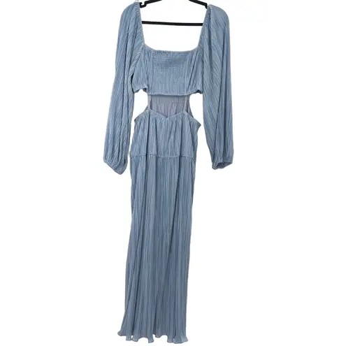 Moon River Women's Light Blue Long Sleeve Pleated Cutout Midi Dress Size Large
