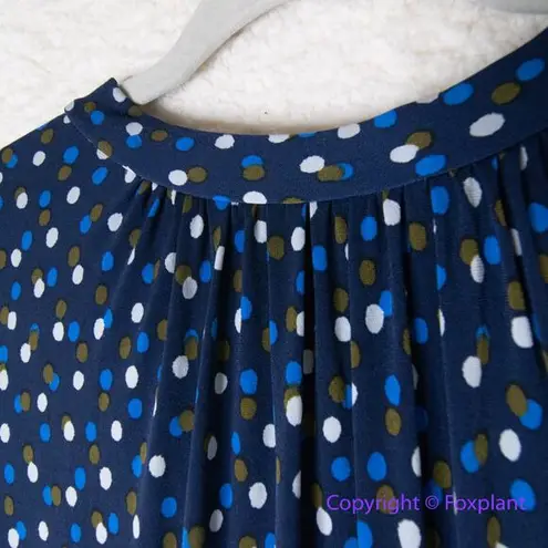 Leota women's navy blue dot print tie neck dress with waist tie, size XL