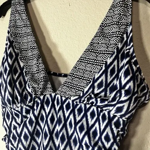 Coastal Blue  Bathing Swim Suit Size XL 16/18 Blue Ikat One Piece built in bra