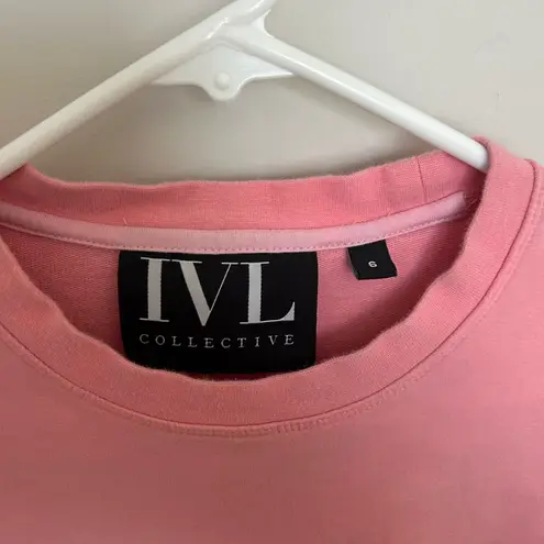 Women’s IVL COLLECTIVE Pink Cropped Sweater, Long Puff Sleeve, Size 6