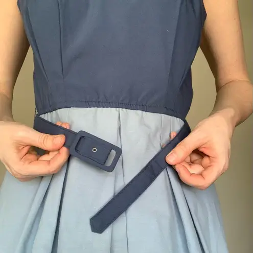 Vintage Plaza South belted midi dress spaghetti strap blue pleated skirt sz L Size L