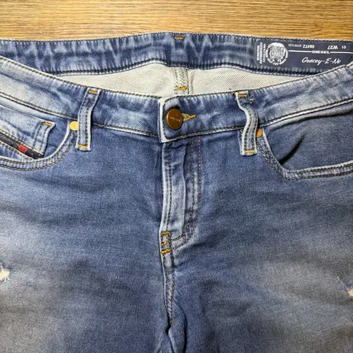 Diesel Distressed Ripped Blue Skinny Jeans - Blue Denim Sweatpants Stretchy 27