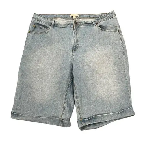 Woman Within Plus 18W Light Wash Bermuda Denim Jean High Rise Shorts