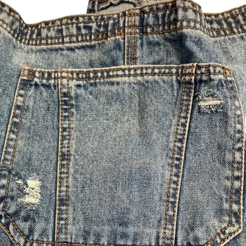 Natural Reflections Womens  Stretchy Distressed Denim Overall Shorts Size XXL