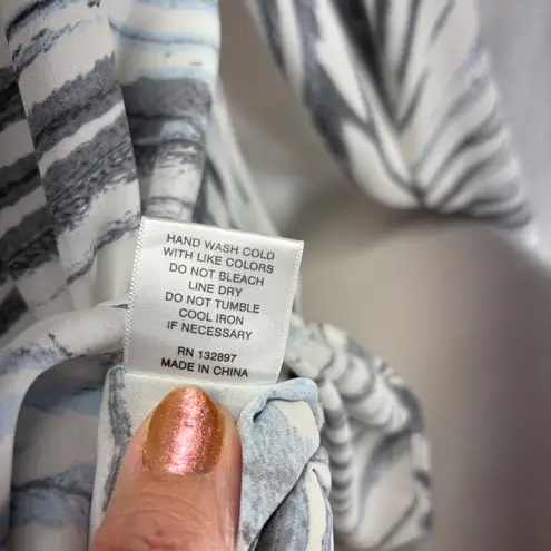 Rose + Olive Abstract Zebra Print V Neck Long Sleeve Blouse Women Size S