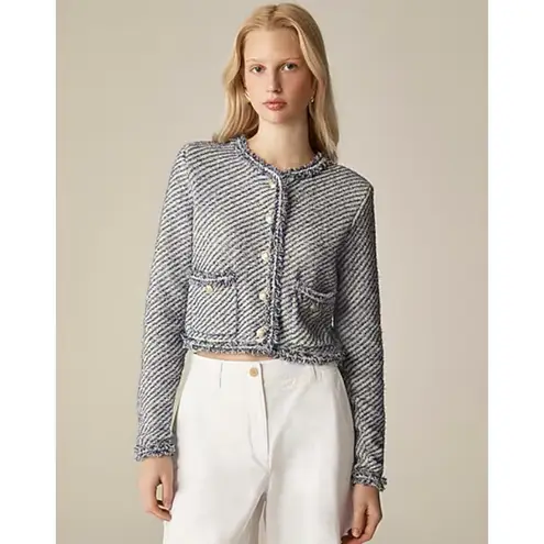 Women's J.Crew Collection Cropped Lady Jacket in Textured Cotton Cardigan size S Blue