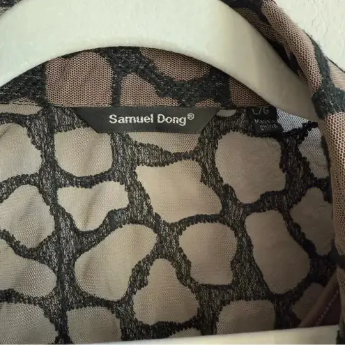 Samuel Dong Women’s Lace Textured Collared Button Down Long Sleeve w/Camisole‎ L Tan Size L