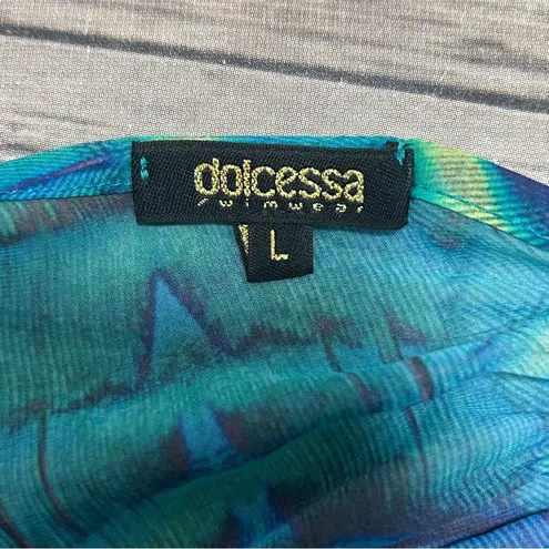 Dolcessa Swimwear Chiffon Sleeveless V Neck Peacock Attached Shorts Maxi Dress Blue Size L