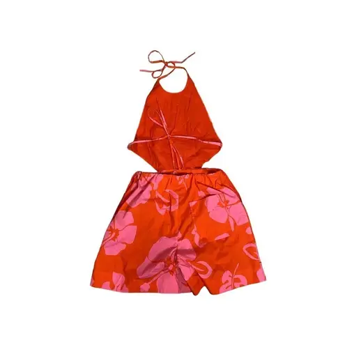 STAUD Women's Size 8 Red Floral Georgia Backless Romper Shorts