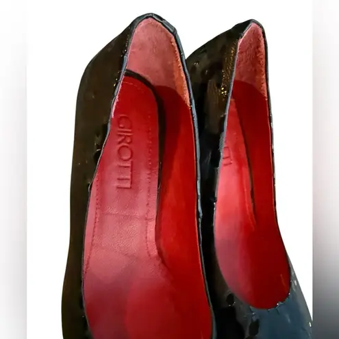 Girotti Handmade shiny croco leathers designer sz 40 block heel round toe heels Black