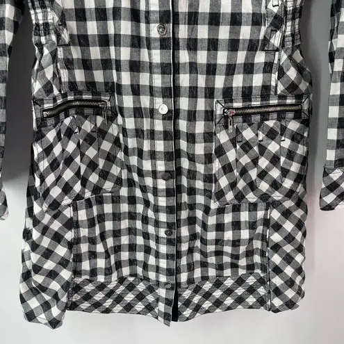 COOGI Shirt Dress Size Large Buffalo Check Plaid W&B Silver Logo Zippers Checked
