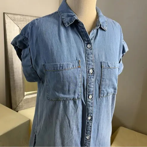 Velvet Heart denim Buttoned Mini Dress with Cuffed Sleeves