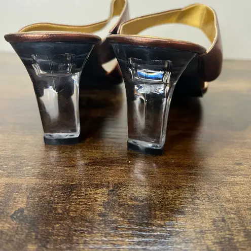 VTG Norman Kaplan Dress Sandals 6 Bronze Rhinestone Slip On Clear Heel Evening Brown
