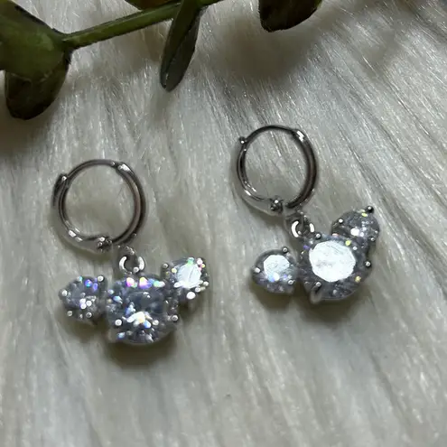 Dazzling Mickey shape Silver Crystal Drop Earrings
