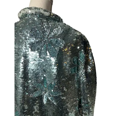 GENE SHELLY'S International Boutique Vintage 100% Wool Blue Sequin Jacket Sz 10