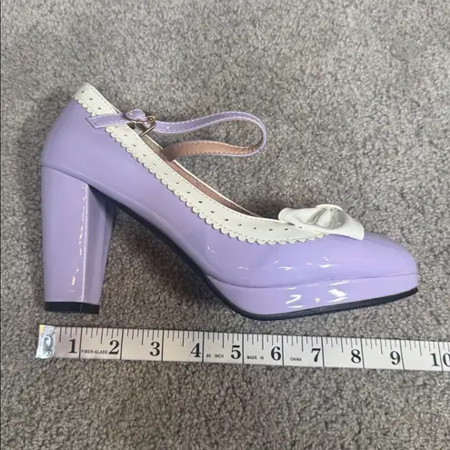 Women’s Purple Chunky Heel Mary Jane Pumps Cute Bow Round Toe Size 8 NEW Purple