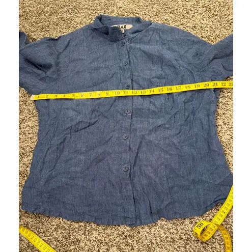 Flax Womens Blue Linen Button Up Top Sz M Beachy Coastal Breathable Lightweight