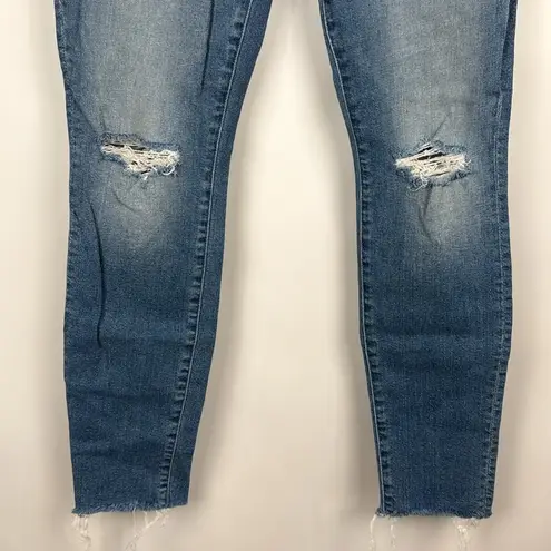 Mother Looker Ripped High Waist Fray Ankle Skinny Jeans Thrilling Shots Size 29 Blue