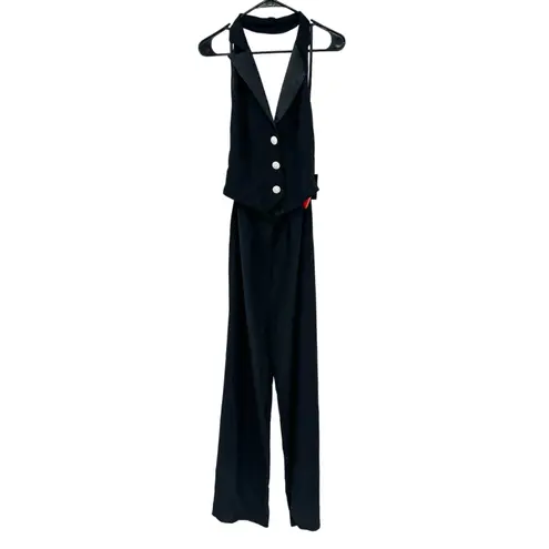 Mac Duggal 2643 Jet Black Tuxedo Halter Sleeveless Wide Leg Jumpsuit Size 2 NWT