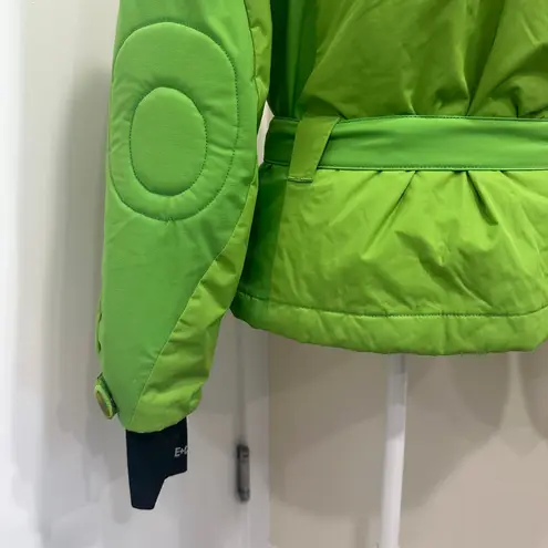EandO E+O RECCO Neon Green Belted Winter Ski Coat Technical Outerwear Alpine Size 8