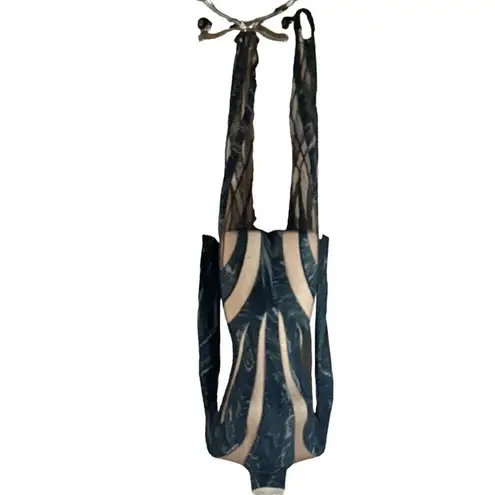 MUGLER Womens Long Sleeve Jumpsuit in Warped Snake Black Nude 34 New Catsuit Size undefined