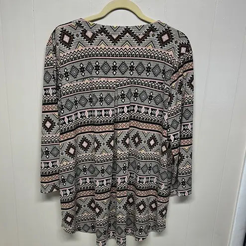 Sew In Love Pink and Brown Graphic Polo Blouse Size XL