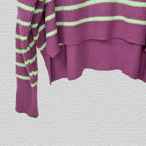 En Crème Striped Oversized Cropped Sweater Women’s M L Purple Mint Chunky Knit Green Size M